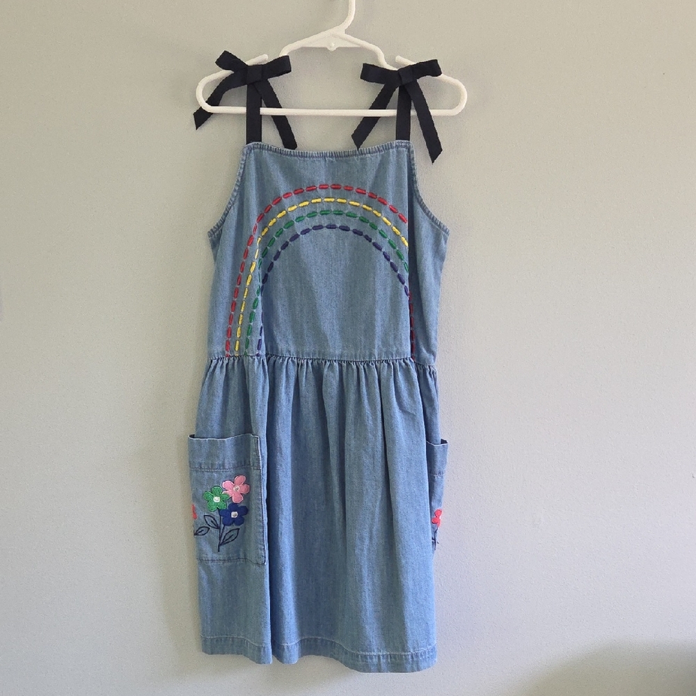 Hanna Andersson Blue Dress with Colorful Embroidery
